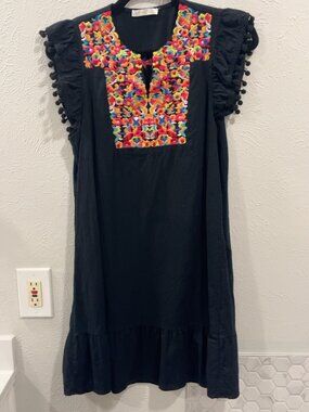 KIRUNDO Black Multicolor Embroidered Boho Dress – Size Medium.